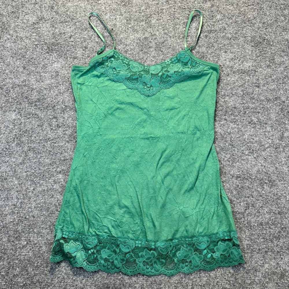 Maurices Lace Trim Camisole Women Size M Green Boho Romantic Layering Tank